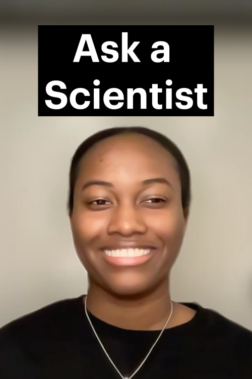 A screenshot of Brittania Moodie smiling beneath the title text "Ask a Scientist"