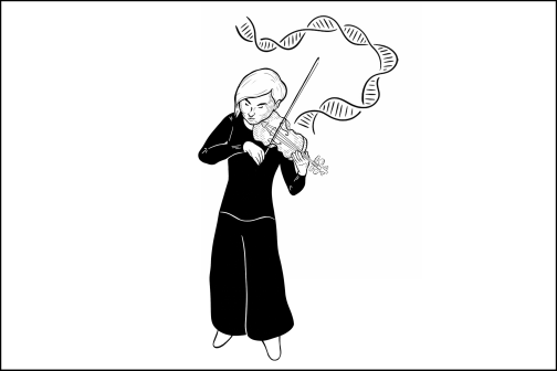Illustration of violinist with DNA like notes streaming from the violin as she plays