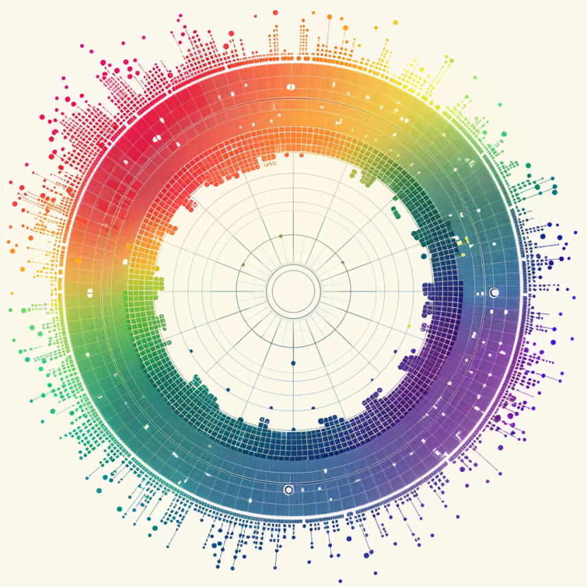 Circle graph in rainbow color, with many data points