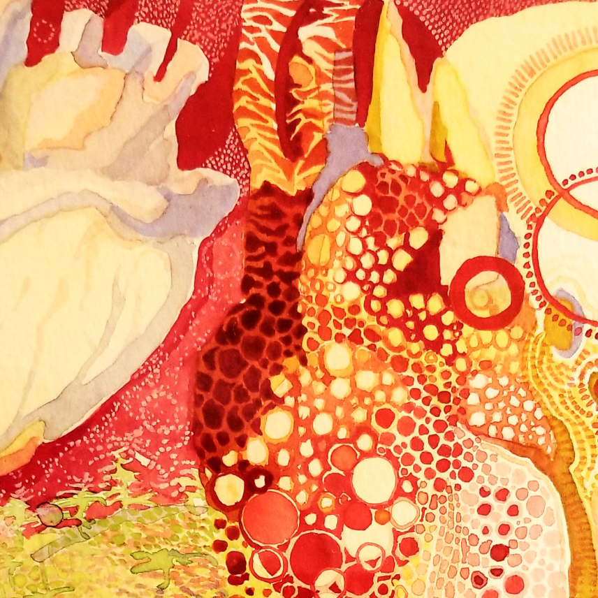 Painting with a heart and abstract biological shapes